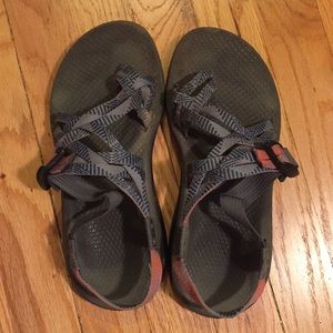 Blue/orange Chacos